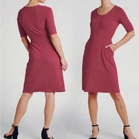 Betabrand Black 72 HR Jersey Half Sleeve Dress Knee Length Pockets Size Medium - Picture 10 of 10